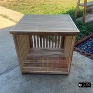 📌BV📌 โต๊ะข้างเตียงไม้สัก ชั้นวางของข้างเตียง ขนาด 50*50*50 ซม. (กว้าง*ลึก*สูง) สีโอ๊ค