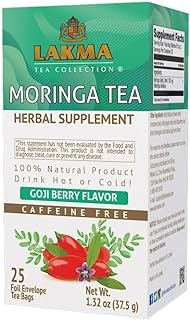 Lakma Wellness Moringa Oleifera Tea With Goji Berry Flavor - 25 Tea Bags (Caffeine Free, Gmo Free, Gluten Free, Dairy Free, Sugar Free &amp; 100% Natural, Decaf)