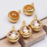 Inlaid s925 Silver Savor National Trendy Beeswax diy Pendant Round Natural Pendant Pendant Bracelet 
