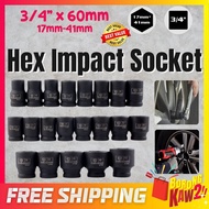 3/4 INCH X 60MM CR-MO Black Hex Impact Socket 17mm to 41mm Wrench Adapter Ratchet Automotive Repair 