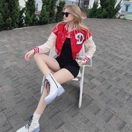 Jacket Bomber crop top Women's B-shaped mid-length batwing shape With wide white sleeves and sexy bu