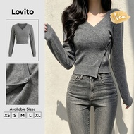 (New Arrival) Lovito Casual Cardigans Button Asymmetrical 2 Ways to Wear Autumn/winter Grey Cardigan