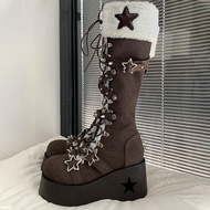 Hino Brand Cyberpunk Y2K Lace-Up Thick-Soled Boots