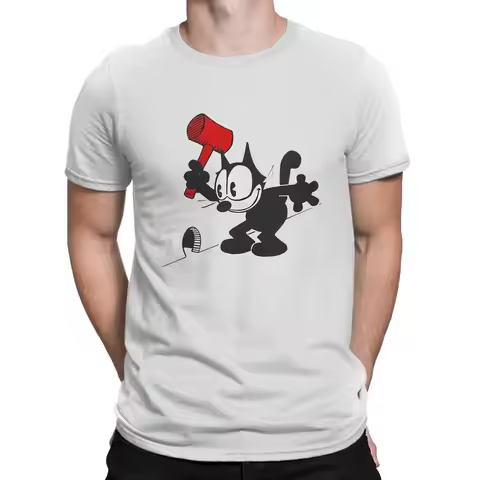 Waiting T Shirts Men's Cotton Vintage T-Shirts Crew Neck F-Felix The Cat Cartoon Tee Shirt Short Sle