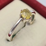 女士藍寶石戒指，未加熱、未處理的黃色藍寶石，錫蘭藍寶石戒指。