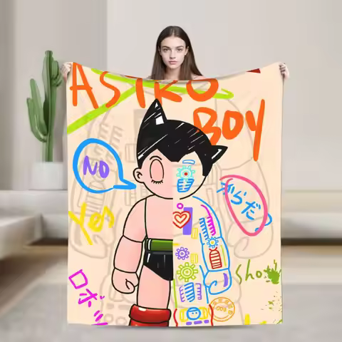 Astroboy Blanket Anime Astro boy Airplane Travel Flannel Throw Blanket For Couch Bed Soft Warm Custo