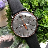 代購Armani手錶 亞曼尼手錶男生 飛行員男錶 灰色漸變錶盤計時夜光石英錶 防水休閒皮帶錶 新品阿瑪尼男士腕錶AR11168