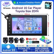 Android 16 Car Player 8‑Core 8+256G Toyota Size 2DIN 8Inch Head Unit DSP 4G LTE Carplay Android Auto