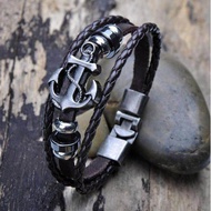 Men Bracelet Vintage Multi Layered Hand Braided Leather Bracelets for Men Women Bangle Charm Anchor Accessories Bracelet