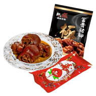 【潮港城】閏月添福壽 富貴豬腳麵線組（2〜3人份）不含禮盒(豬在瘋富貴豬腳450gx2包+手工麵線3束210g)(孝親必備)