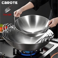 Carote Chovy Stainless Steel Wok Double Ears 30-55Cm Double-handled Non-stick Kitchen Cooking Pot Ku