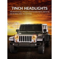 UNI-SHINE Black 2pcs 7 inch Led Headlight Round DOT Approved H6024 Led Headlight DRL Turn Signal Com