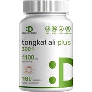 Tongkat Ali Extract 300:1 Enhanced with Horny Goat, 1100mg Per Serving, 180 Capsules – Indonesian Longjack Eurycoma Longifolia Root – Extra Strength Herbal Supplement for Energy