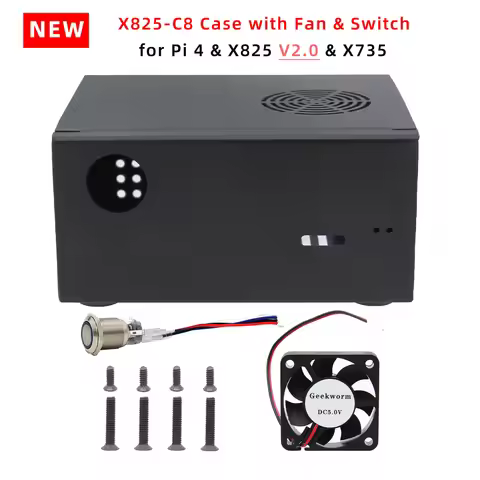 Geekworm X825-C8 Metal Case with Cooling Fan & Power Switch for X825 V2.0 + X735 + Raspberry Pi 4