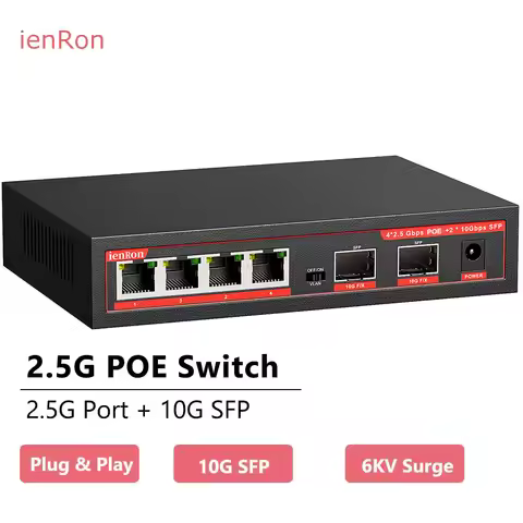 2.5G PoE Switch 6-Ports 4x2.5Gb POE+ Switches Base-T & 2 Port 10G SFP&SFP+ Unmanaged Ethernet Networ