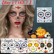 【Buy 1 TAKE 1 】New Halloween Face Tattoo Stickers Flower Day of The Dead Stickers Party Makeup Face 