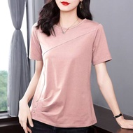 Womens T-shirt 2026 Summer New V-neck Versatile Slimming Fashion Loose Casual Top