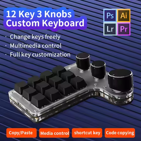Programming Macro Custom 3 Knob Keyboard RGB 12 Key Copy Paste Photoshop Gaming Keypad Mechanical Ho