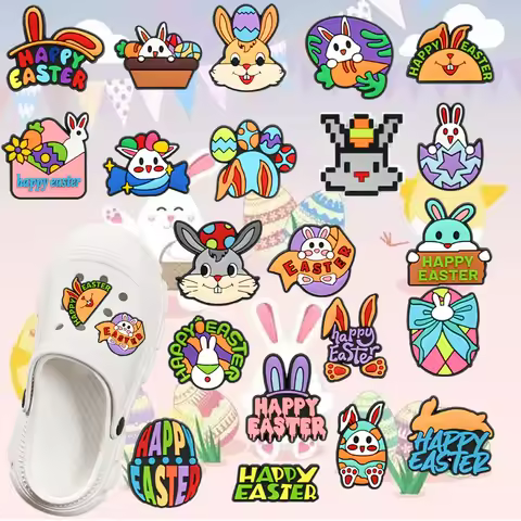 Hot sales 1-21Pcs Cartoon Easter egg Series PVC Shoes Accessories Fit with Hole wristbands DIY Detac