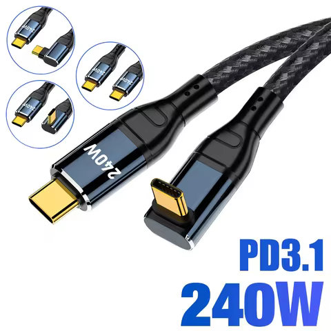 90 Degree Elbow Super fast charging PD 3.1 240W USB Type C to C Cable For iPhone 15 Apple iPad Macbo