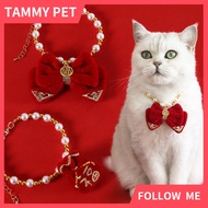 CNY-Chinese New Year pet collar pearl necklace with velvet gold bow lucky bag blessing pendant for c