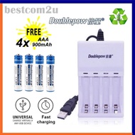 🔥Doublepow 4 Slot USB Rechargeable Battery 1.2V AA/AAA Charger Power Adapter [FREE Rechargeable AAA 