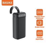 BASIKE Powerbank 30000 mAh Fast Charging Dual USB Output 2 Input LED Display Murah Mini With Flashli