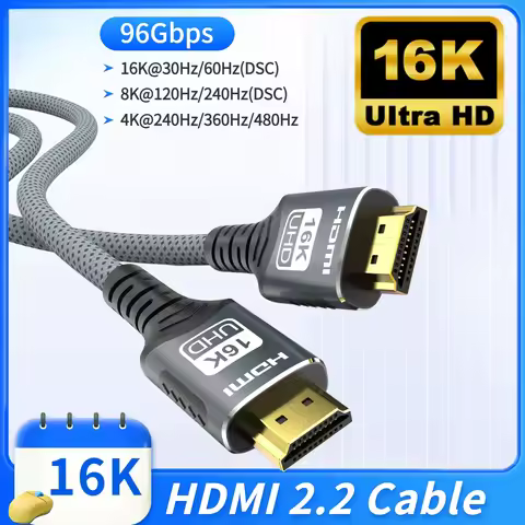 HDMI 2.2 Cable 96Gbps 16K@60Hz 12K@120Hz 8K@60Hz 4K@240Hz HDR eARC LIP Protocol for PS5 Xbox Switch 