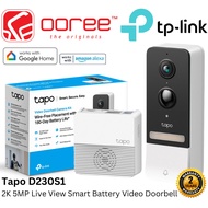 TP-LINK TAPO D230S1 TAPO SMART BATTERY VIDEO DOORBELL WITH 2K 5MP LIVE VIEW, COLOR NIGHT VISION AND 