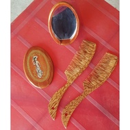 Coconut wood comb size 20cm | Wooden mirror with mother of pearl