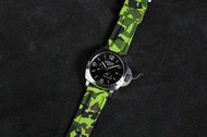 (包郵)PANERAI - 24mm/22mm (代用) 迷彩螢光綠色 Green Camouflage 橡膠混合物代用膠錶帶配精鋼錶扣