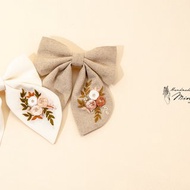 Handmade by Mina【法式手工刺繡髮夾】典雅玫瑰藤蔓手工刺繡髮夾