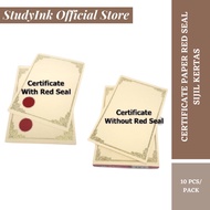 SIJIL CERTIFICATE PAPER WITH FRAME &amp; RED SEAL KERTAS SIJIL  [10 PCS/ PACK]