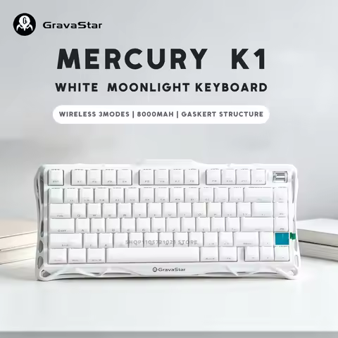 Gravastar Mercury K1 white moonlight Wireless Gaming Mechanical Keyboard jelly Keycaps 75% Bluetooth