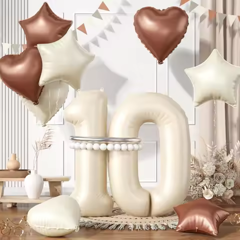 40inch Digital Love Pentagram Aluminum Film Balloon Set, 10~21 Years Old Number Set, Cream White Num