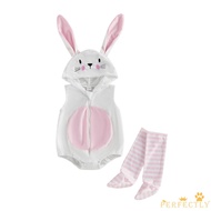 Perfectly-Baby Easter Bunny Romper Sleeveless Hood Zip Up Romper Stripe Long Socks Party Clothes