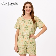 ชุดนอน EXTRA SIZE  แบรนด์ GUY LAROCHE เสื้อ+กางเกงขาสั้น ผ้าคอตตอน พิมพ์ลายดอกไม้ GN1W24 รอบอก 42 สะ