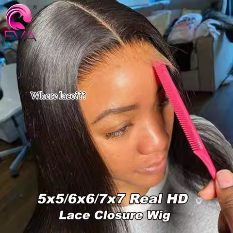 Eva Hair Glueless Wigs 7x7/6x6/5x5 HD Lace Closure Wigs Silk Straight Melt Skins Deep Part Ready to 