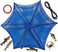 Grinmood Fishing Bait Trap PE Net 6 Hole Entrance Crab Trap Cage Lobster Creel Fishing Pot Live Bait Trap with Lure Bait Bag Rope Catch Minnow Catfish Crawfish Trout Folding Compact