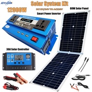 JOYUHON Solar Inverter Set 6000W inverter DC 12V/24V TO AC 240V Power inverter 80W Solar panel 30A S