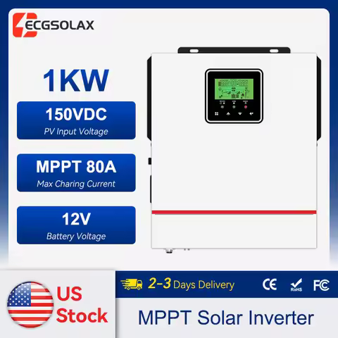 ECGSOLAX 1KW Hybrid Solar inverter 12V 24V 220Vac With MPPT 80A Charging Controller 1000W-grid Hybri