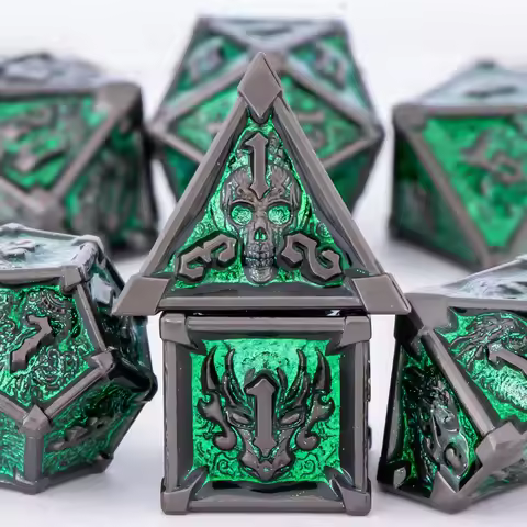 7-Die Metal DND Dice Set Dungeons and Dragons Polyhedral Roll Playing Dice D20D12D10D%D8D6D4 for Pat