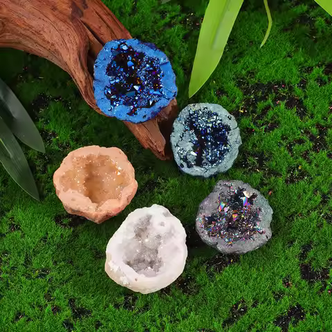Nature Agate Geode Stone Irregular Colourful Electroplating Druzy Cluster Rocks Mineral Specimen Hom