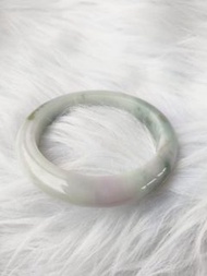 #1077圈口53.2mm 白底飄紫菜花飄紫點翡翠玉鐲 天然緬甸翡翠A玉