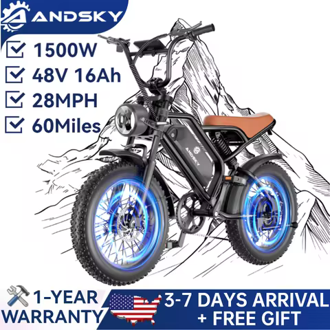 ANDSKY T8 Core 1500W Electric Bike 7-Speed Off-Road Ebike 48V 16Ah Electric Mountain Bicycle 28MPH 6