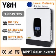 Y&H 1.8KW 3KW Hybrid Solar Inverter 12V 24V 220V Pure Sine Wave Inverter MPPT 80A Solar Charger Cont
