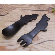 日本精品 貓咪造型餐具 木製叉子 湯匙 茶匙 攪拌匙 Natural Wood Cutlery Cat Spoon & Fork Set (一套2件) 包郵