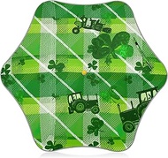 Green Tractor Plaid Shamrock Kids Rounded Tips Rain Umbrella, Reflective Umbrellas for Children 4T-8