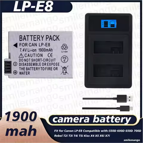 1900mah 7.4V LP-E8 LP E8 Batteries LPE8 Battery LED Dual Charger set for Canon EOS 550D 600D 650D 70