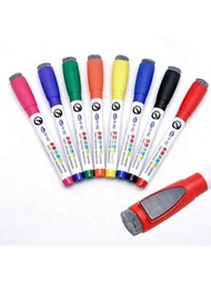 磁性乾擦標記筆低氣味白板標記筆連橡皮擦,適用於兒童白板筆